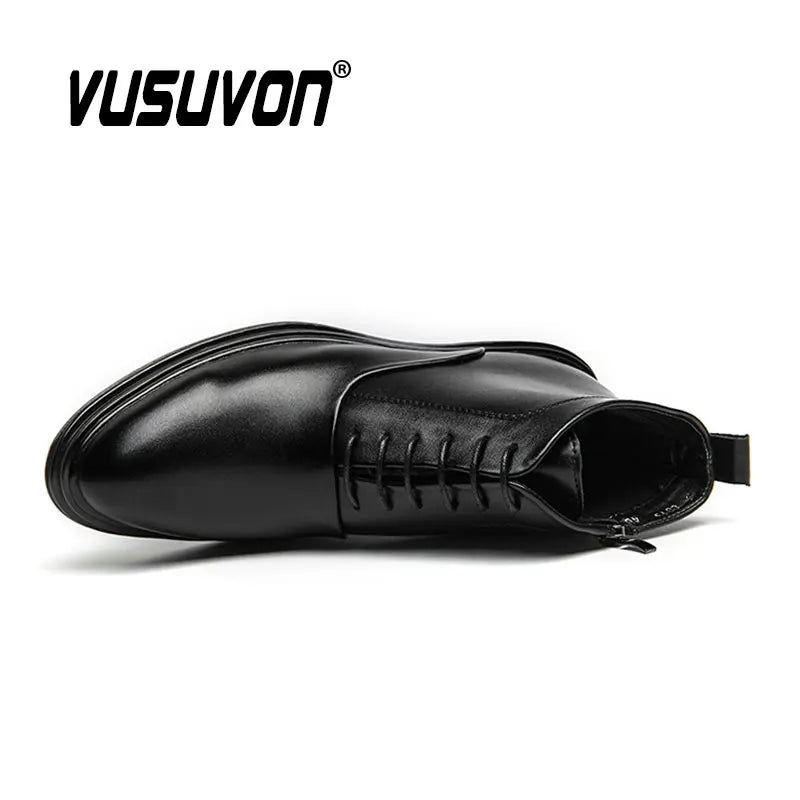 Italian Leather Men Zip Lace-Up Boots Casual Shoes Motorcycle Boots Black Winter High Quality Booties Botas Masculinas 38-46