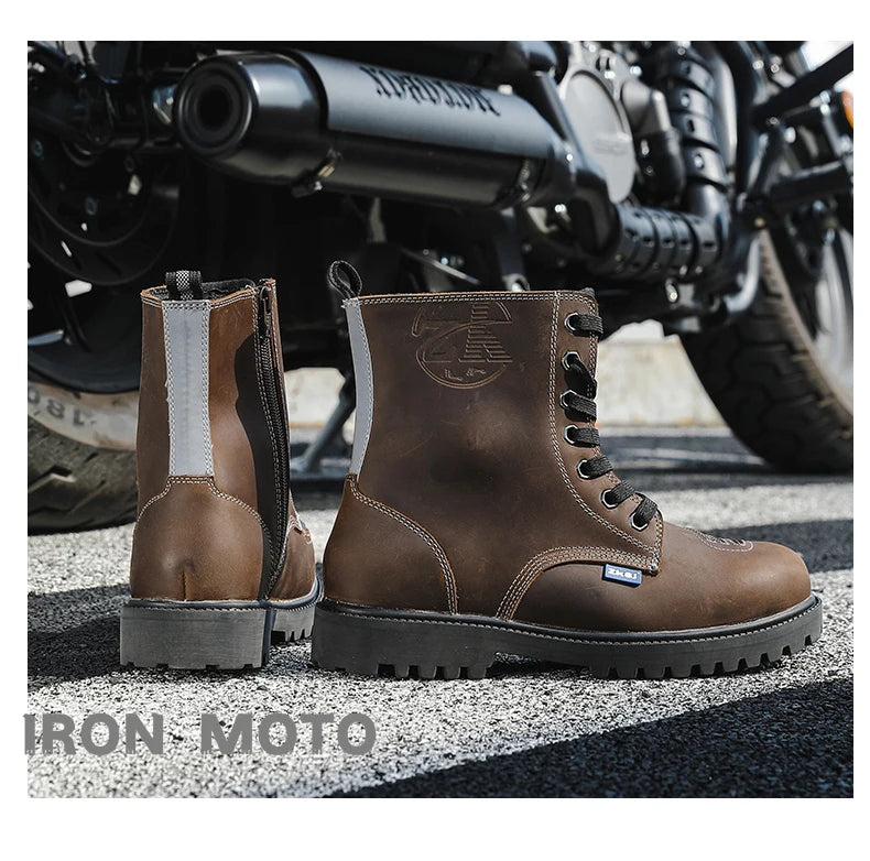 Motorcycle Shoes Men motocross Cruiser Boots Leather Adventure Low Boots Portland Shoes Cowhide Worker Boots for Autumn & Winter