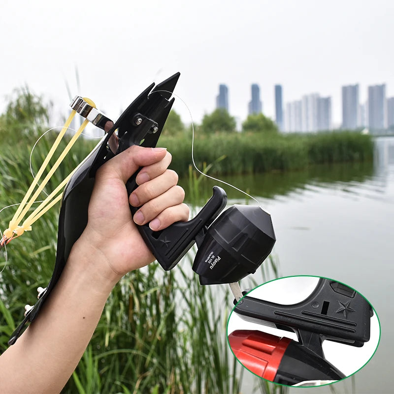 Professional Outdoor Fishing Slingshot With Rubber Bands And Fishing Reel For Fishing High Velocity Catapult Kit for Adult