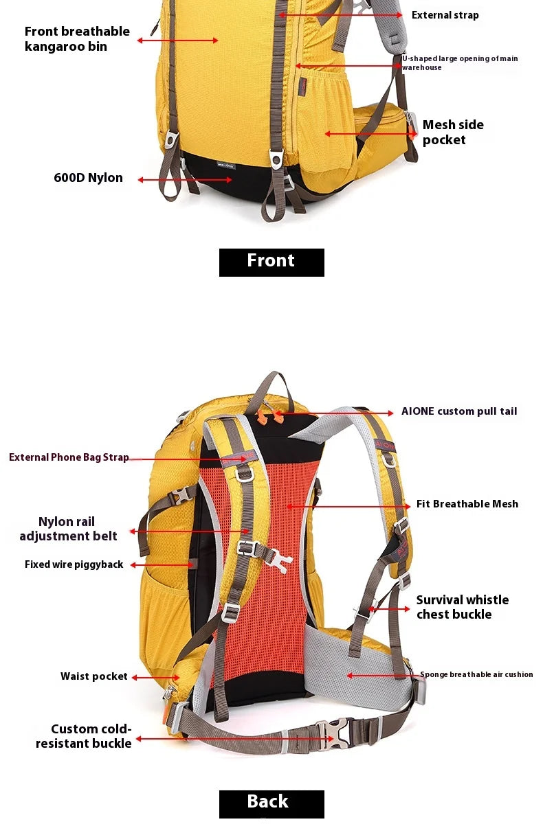 Aione 40L Outdoor Hiking Backpack for Men Sports Climbing Bag Camping Mountaineering Bag Travel Trekking Motorcycle Rucksack