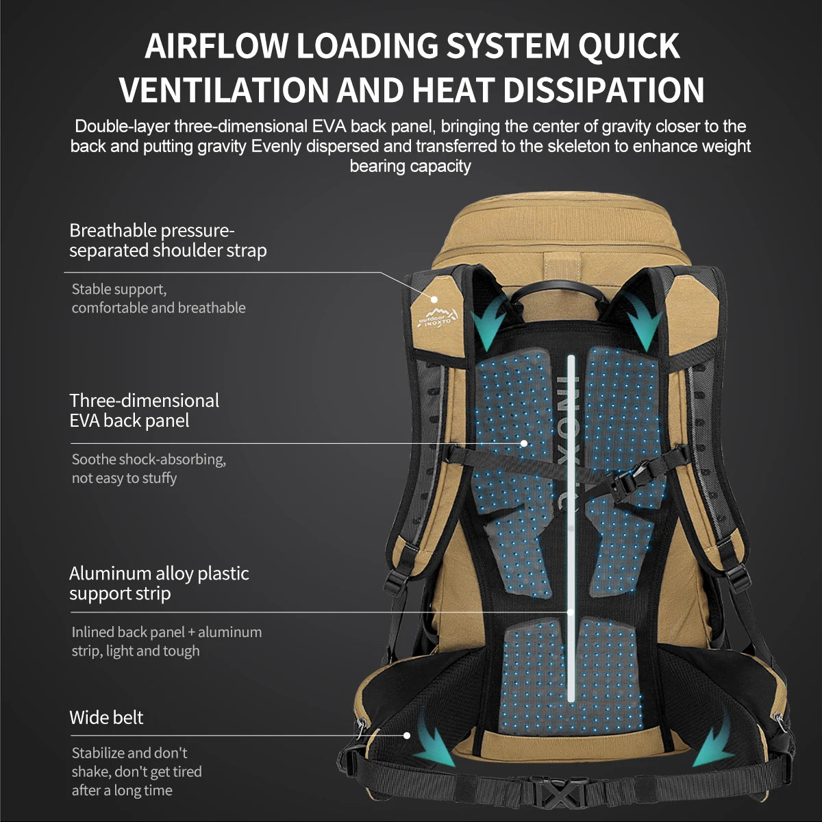 Internal frame waterproof hiking camping backpack with rain cover, large lightweight travel day backpack for climbing