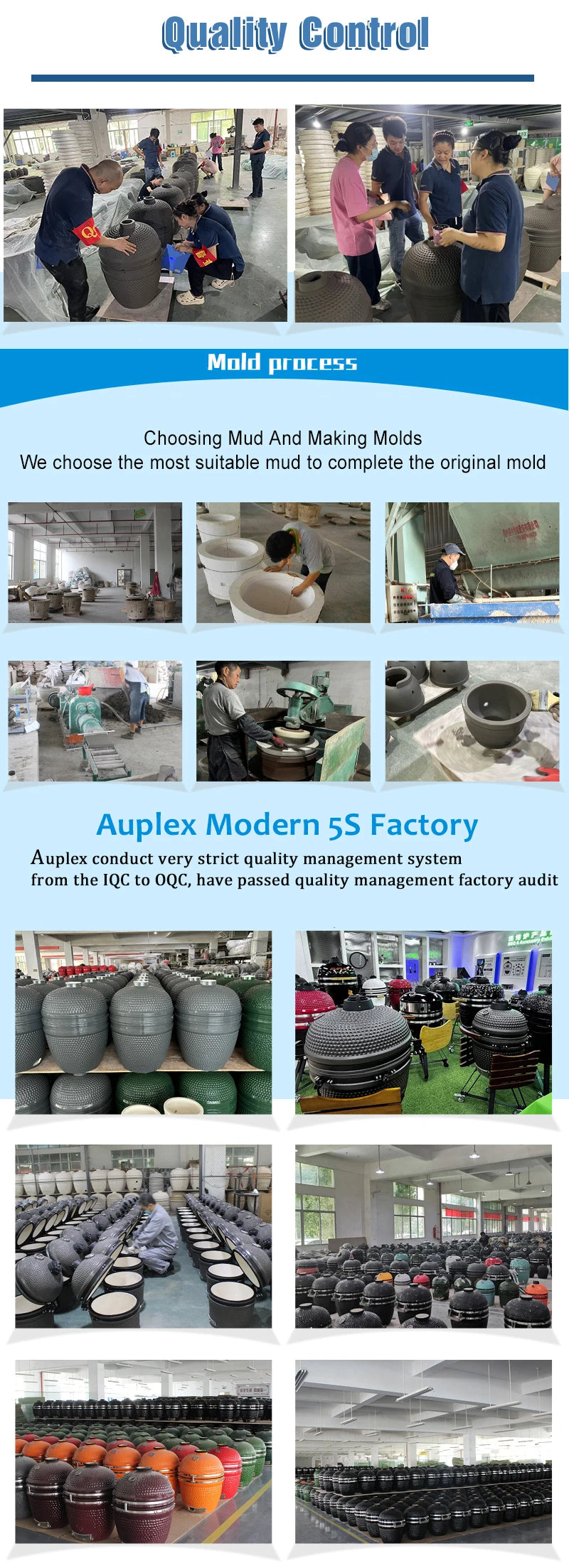 Auplex Wholesale Barbeque Asador Portable Charcoal 21-Inch Kamado Ceramic Grills BBQ