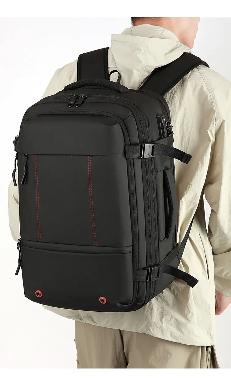 Vacuum Compression Backpack 35L Expandable, Travel Hiking Laptop Bag with Waterproof Cover, Lightweight Daypack for Outdoor