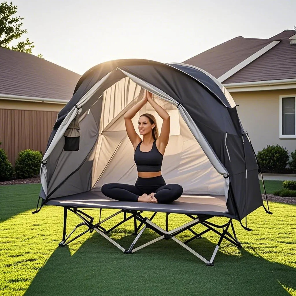 All-Season Camping Cot Tent 1-Person - Sturdy Cross-Braced Structure, for Fishing or Outdoor Activities,, Compact & Portable