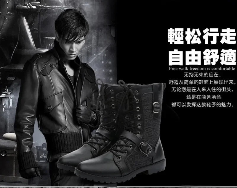 2025New Men Boots Fashion Mid-calf Boots Trend Motorcycle Boot High Top Casual Boots for Men Plush Warm Winter Boot Botas Hombre