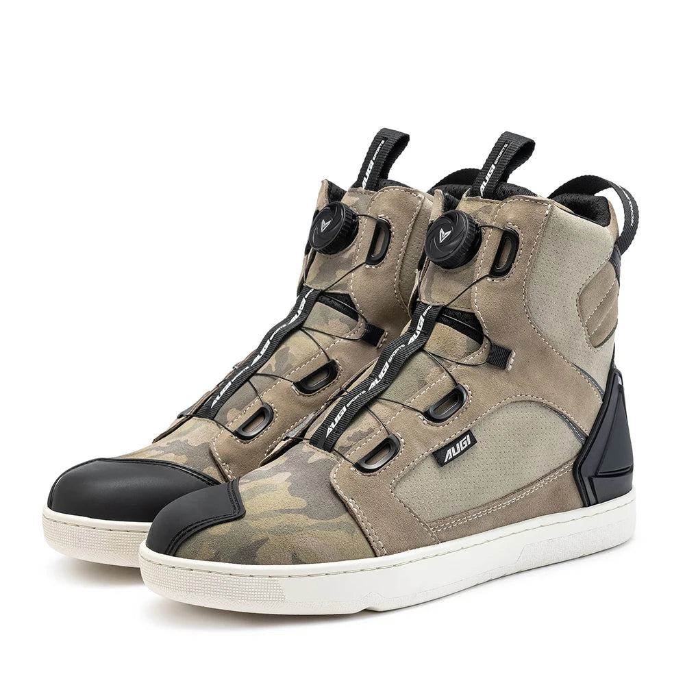 Motorcycle Rider Protective Boots Men Casual Breathable Sports Shoes Rubber Gear Shift Pad Reinforced Toe Motorcycle Sneakers