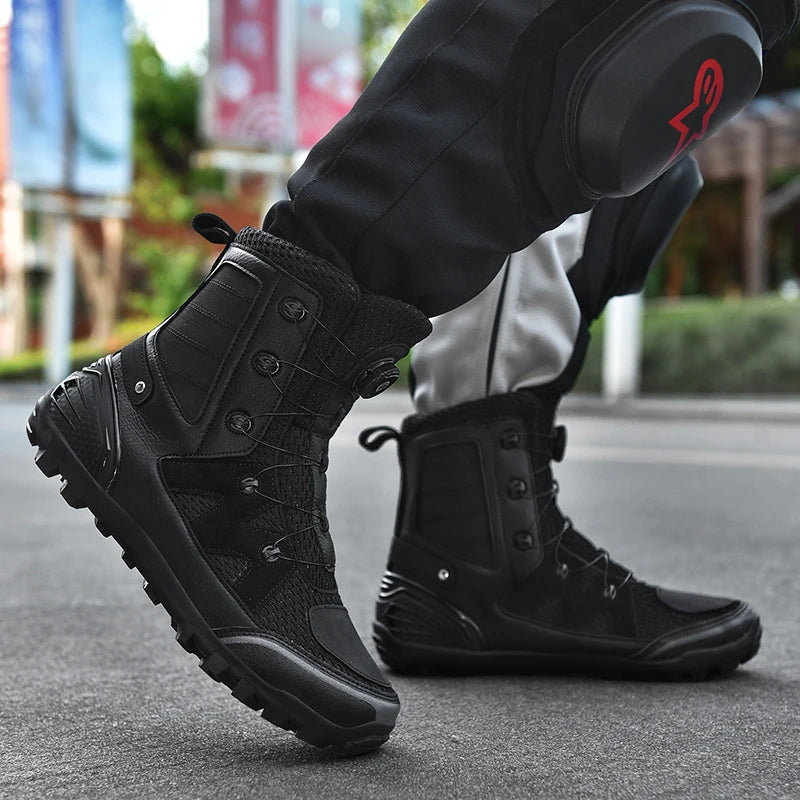 Motorcycle Boots Men Moto Riding Boots Four Seasons Breathable Motorcycle Shoes Motorbike Chopper Cruiser Touring Ankle Shoes