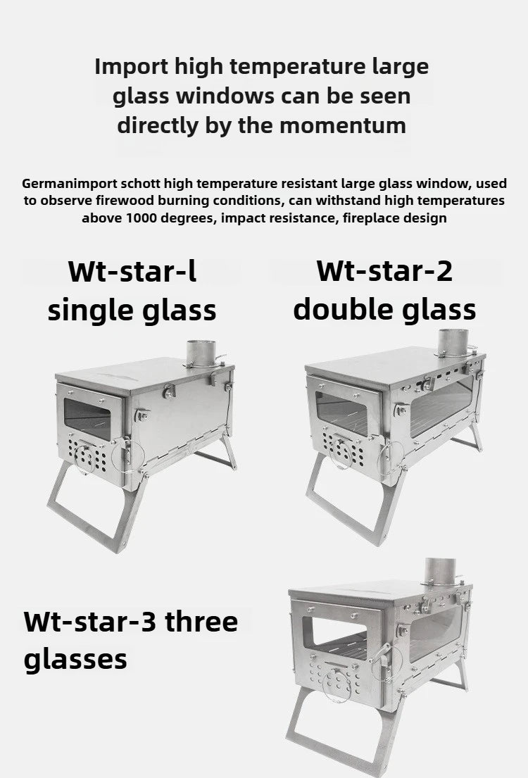 Titanium Alloy Glass Removable Portable Folding Wild Cooking Stove with Chimney Outdoor Stove Tools for Camping Hiking