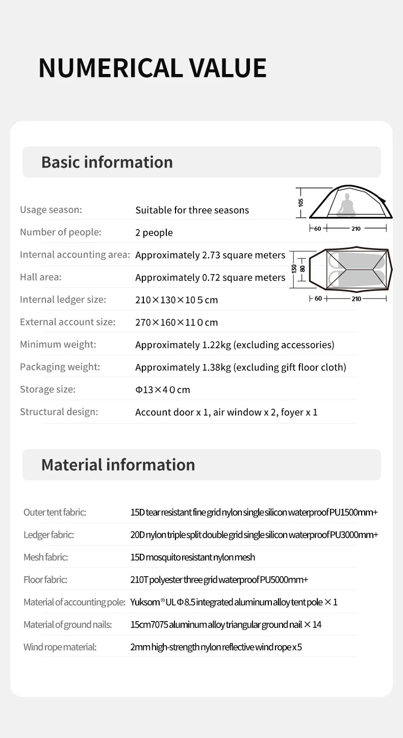 Naturehike Cloud Up Outdoor Camping Tent Ultralight 2 Person 15D Silica Gel Double Layer Backpack Tent Hiking With Free Mat