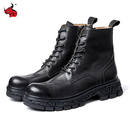 Fashion Men's Motorcycle Boots Vintage Motorbike Ankle Boots Thick Soled Motocross Riding Leather Boots Four Seasons Work Shoes