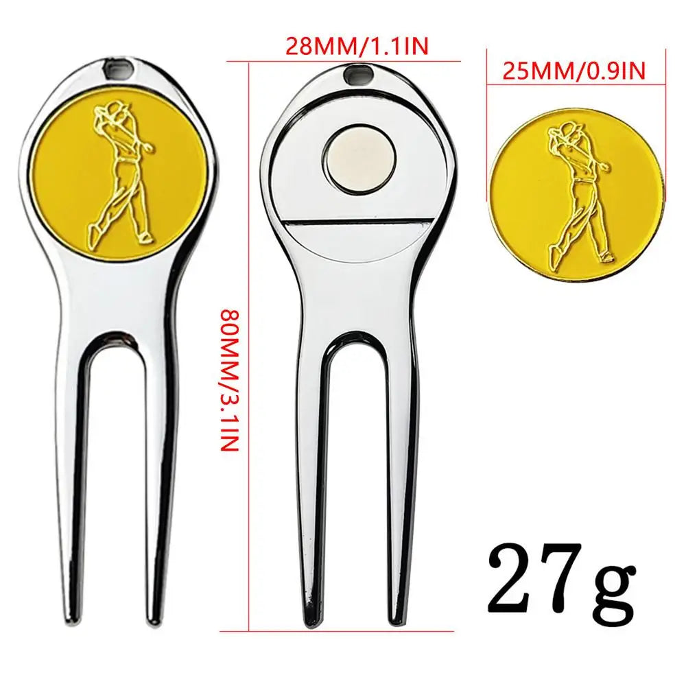 1Pc Golf Divot Repair Tool Zinc Alloy Magnetic Detachable Golf Green Fork Pitch Groove Cleaner Golf Marker Golfs Accessories