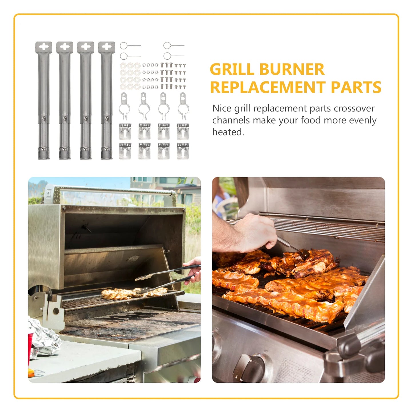 1Set Gas Grill Burner Tube Stainless Steel Durable Replacement Parts for Bbq Outdoor Grill Use Bbq Supplies Home Burner Tubes