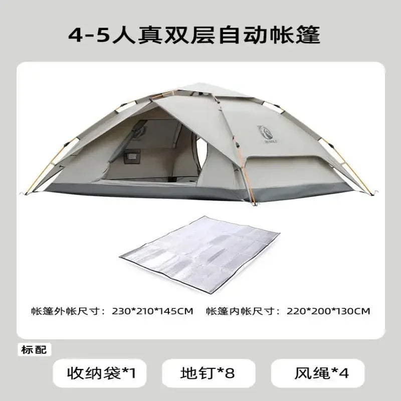 HeWolf Outdoor Double-layer Silver-coated Picnic Tent Automatic Folding Portable Waterproof Sunscreen Quick-Open Camping Tent