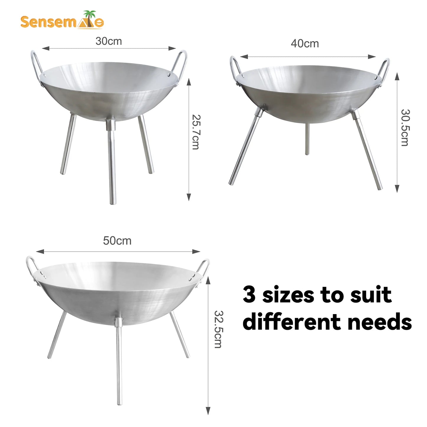 Tripod Fire Pit Grill Wood Burning Cooking Pot Detachable Legs Foldable Camping Charcoal BBQ Stove Heating Outdoor Garden Beach