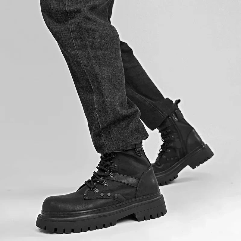 Men's boots 2025 autumn retro British style black workwear boots casual short boots versatile thick soled motorcycle boots