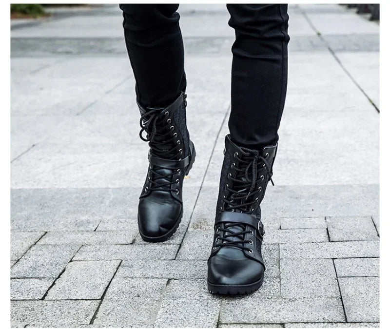 2025New Men Boots Fashion Mid-calf Boots Trend Motorcycle Boot High Top Casual Boots for Men Plush Warm Winter Boot Botas Hombre