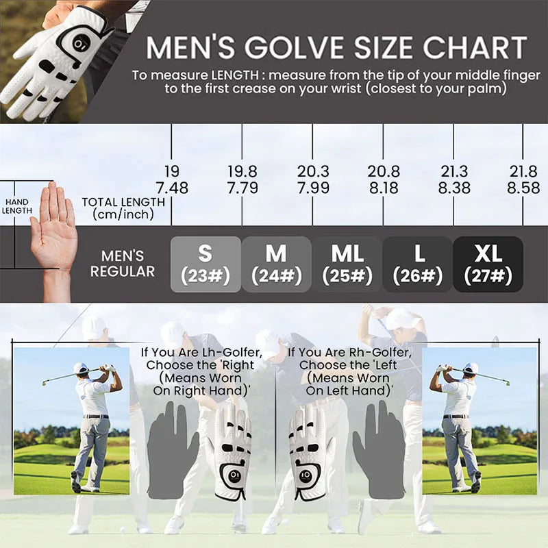 6 Pcs Premium Comfortable Golf Gloves Men Cabretta Leather with Ball Marker Left Hand Right Grip Cadet Size S M ML L XL