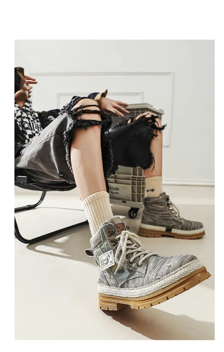 Motorcycle Riding Shoes Casual Commuter Boots Protective Fall Resistant Wear Boots Four Seasons Riding Shoes Denim Casual Shoes