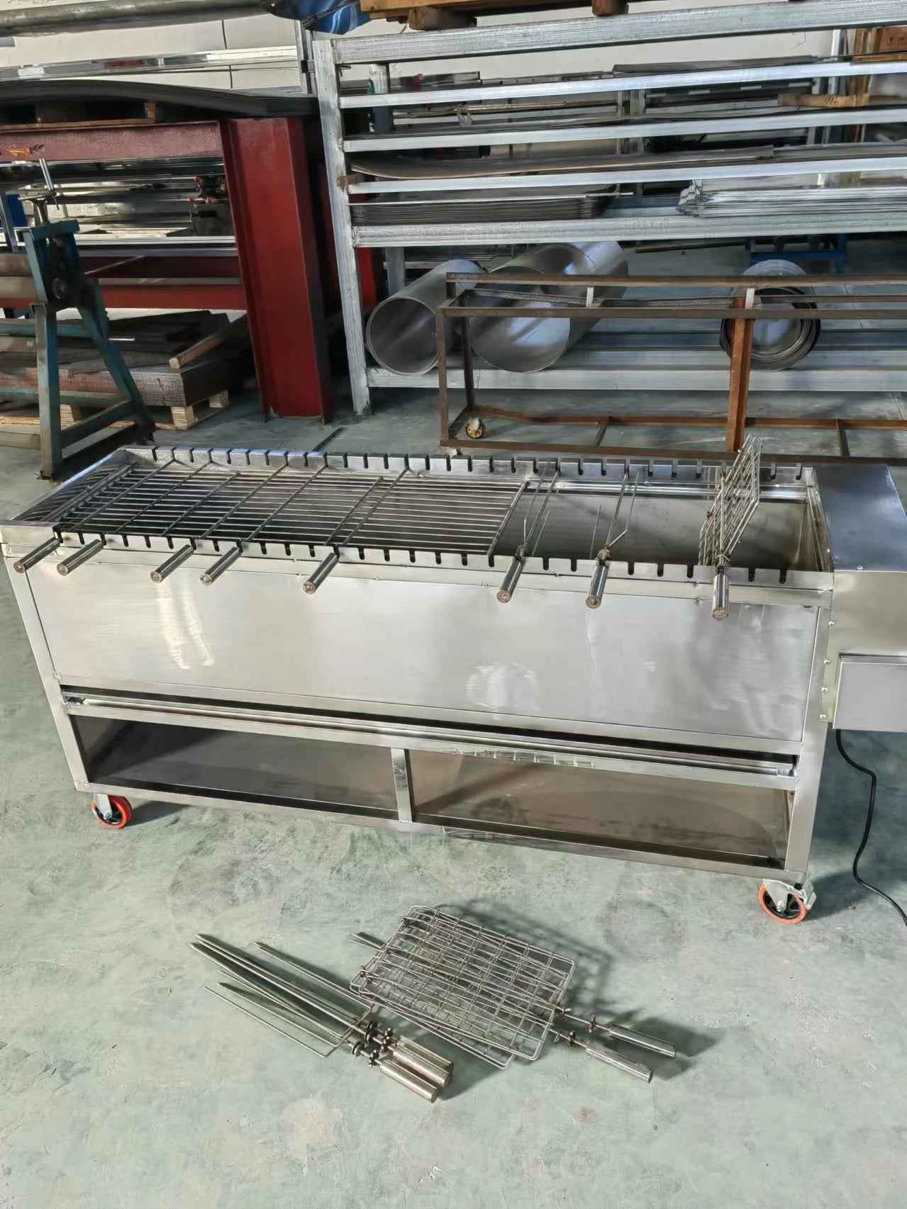 Chinese Stainless Steel Commercial Automatic Pig Meat Rotisserie Charcoal Bbq Grill Machine For Restaurant