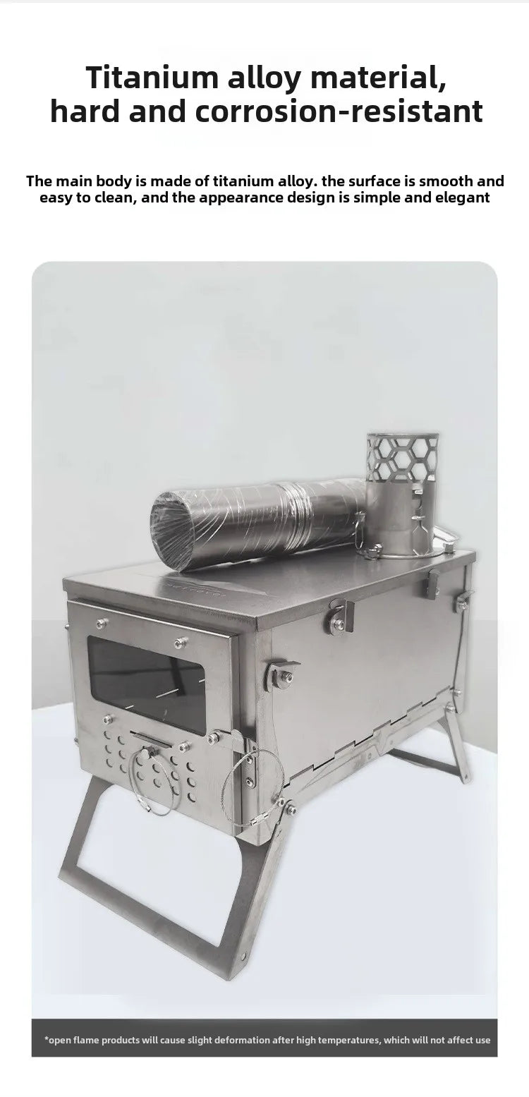 Titanium Alloy Glass Removable Portable Folding Wild Cooking Stove with Chimney Outdoor Stove Tools for Camping Hiking