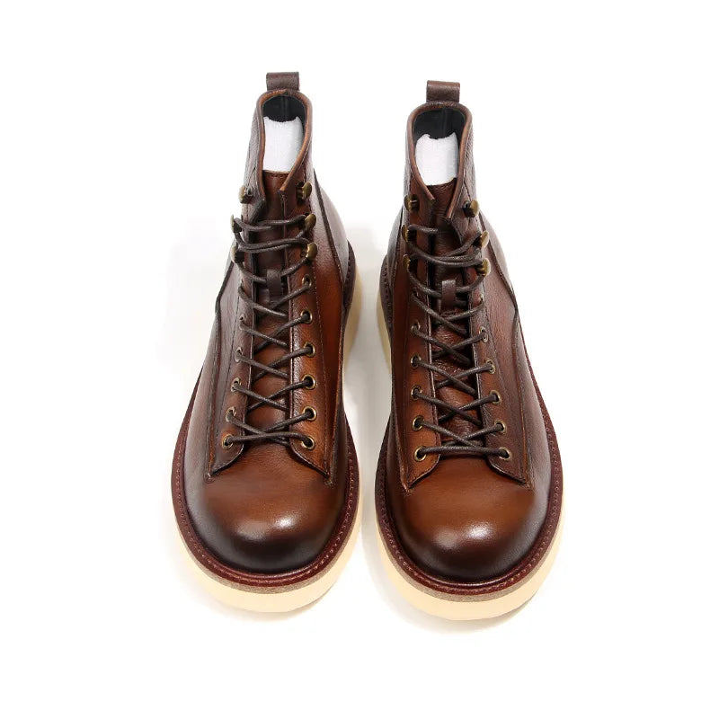 2025 New Vintage Autumn Winter Boots Lace Up Design Male Footwear Cow Real Leather Short Boots Retro Desert Boots Man Shoes A082