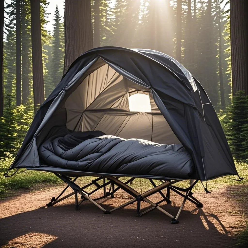 All-Season Camping Cot Tent 1-Person - Sturdy Cross-Braced Structure, for Fishing or Outdoor Activities,, Compact & Portable