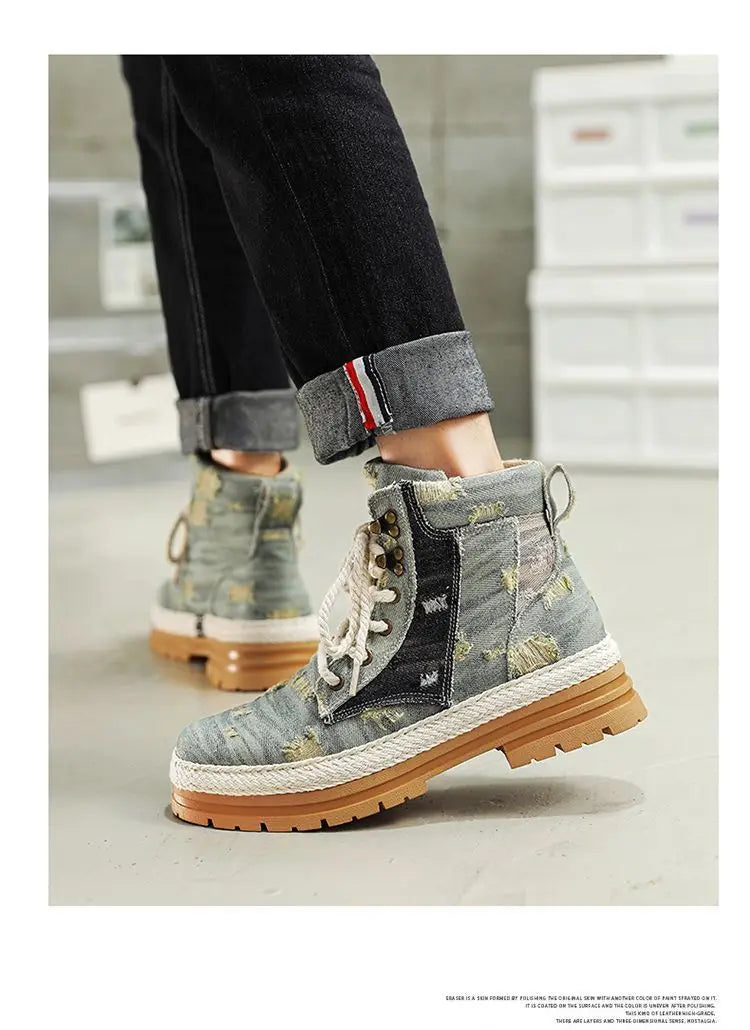 Motorcycle Riding Shoes Casual Commuter Boots Protective Fall Resistant Wear Boots Four Seasons Riding Shoes Denim Casual Shoes