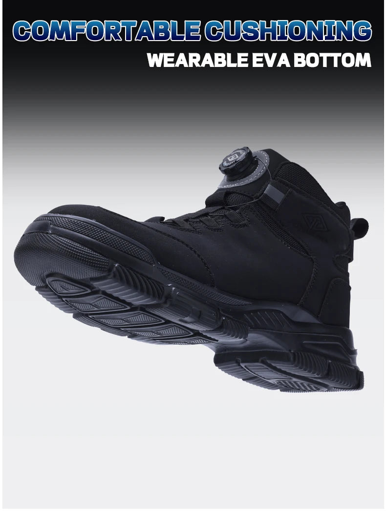 Waterproof Men Boots Rotating Buttons Safety Shoes Men Puncture-Proof Work Boots Steel Toe Shoes Light Indestructible Shoes