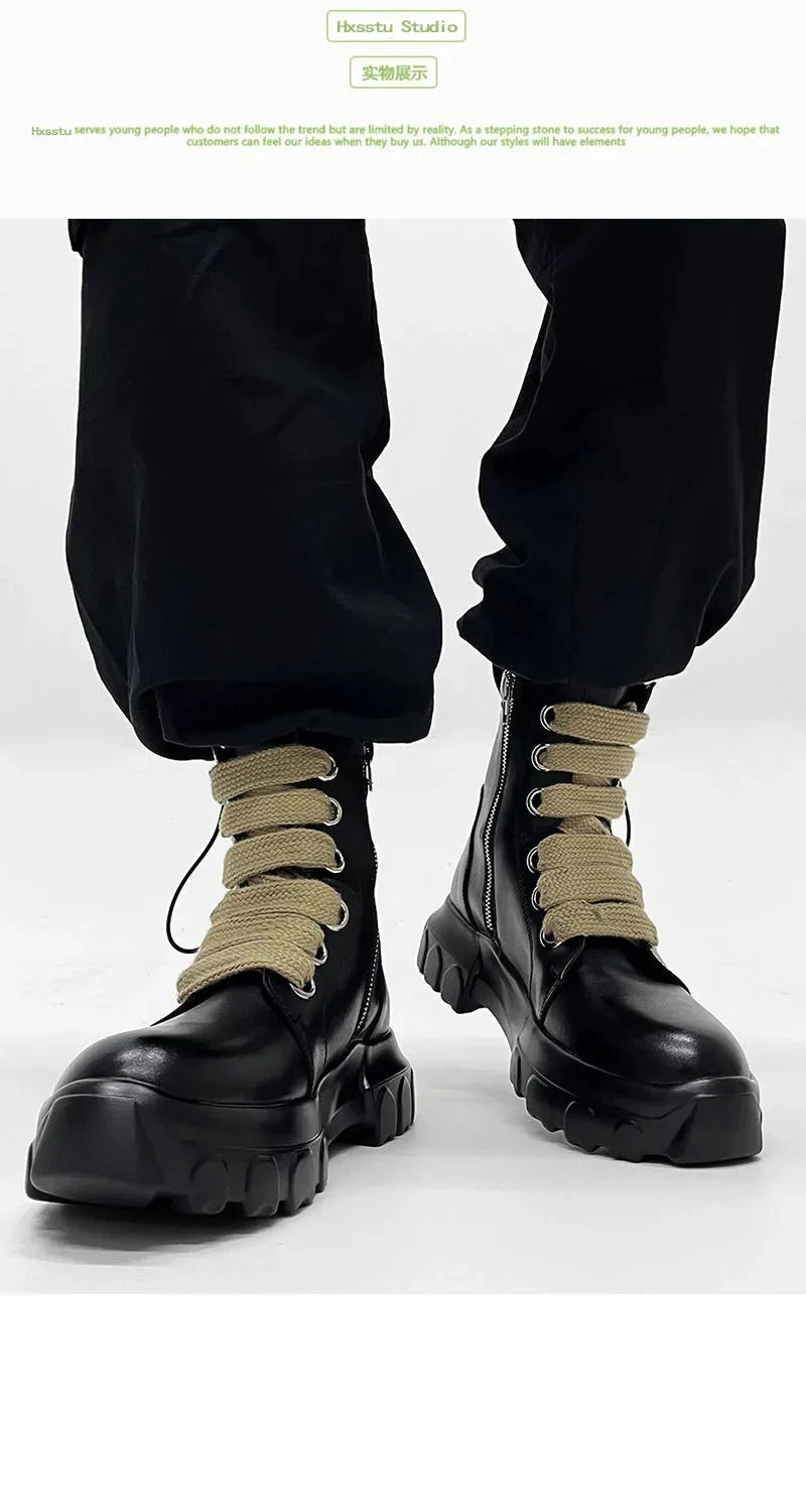 Autumn Motorcycle men Ankle Boots Street Goth Platform Rock Chunky Heels Punk Designer Shoes Knight Short Boots Woman Winter