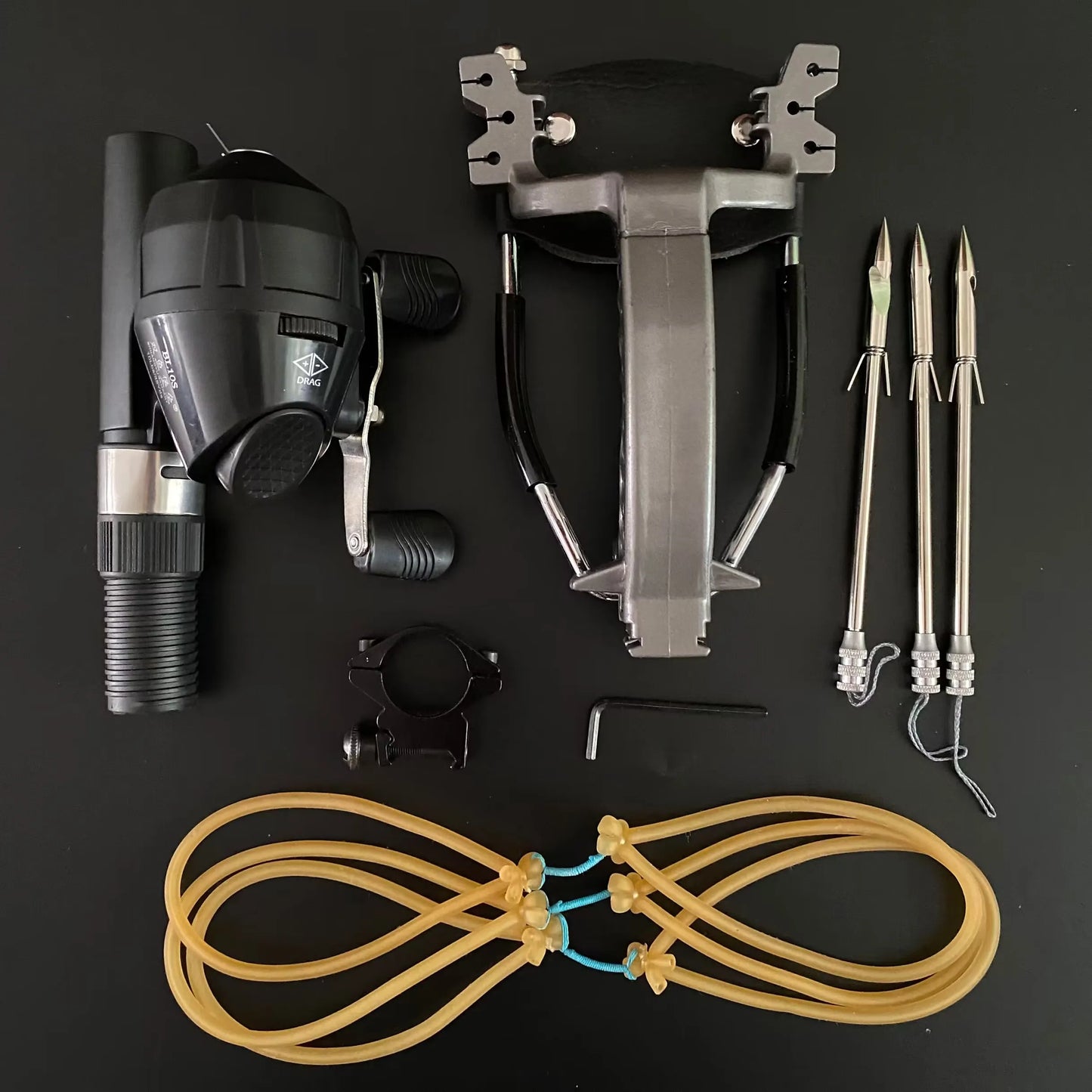 Professional Fishing Slingshot Kit with Arrowheads Wrist Support Rocket Slingshot Catapult for Fishing and Hunting Outdoor Games