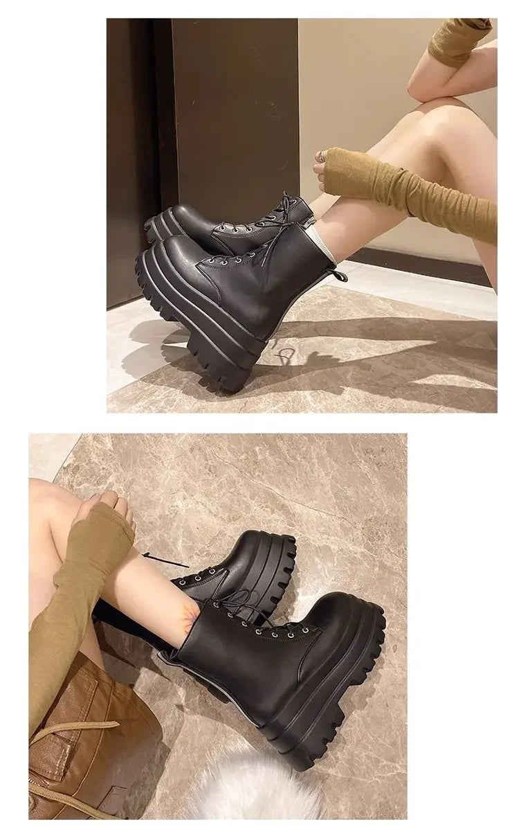 Chunky Platform White Ankle Boots Women shoes 2024 Autumn Winter Pu Leather Booties Mujer Punk Thick Bottom Motorcycle Boots