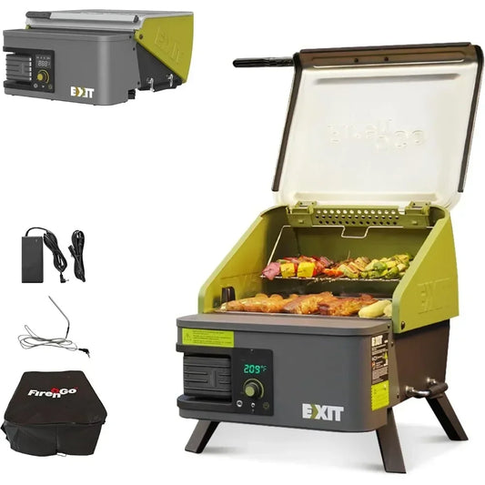 Green Portable Pellet Grill, Camping Stove, Battery-Powered Lightweight Compact Pellet Smoker