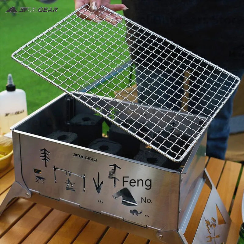 3F UL GEAR Camping Folding Firewood Stove All-In-One Style Tabletop BBQ Furnace 2.2kg Ultralight Outdoor Cooking Equipment Oven