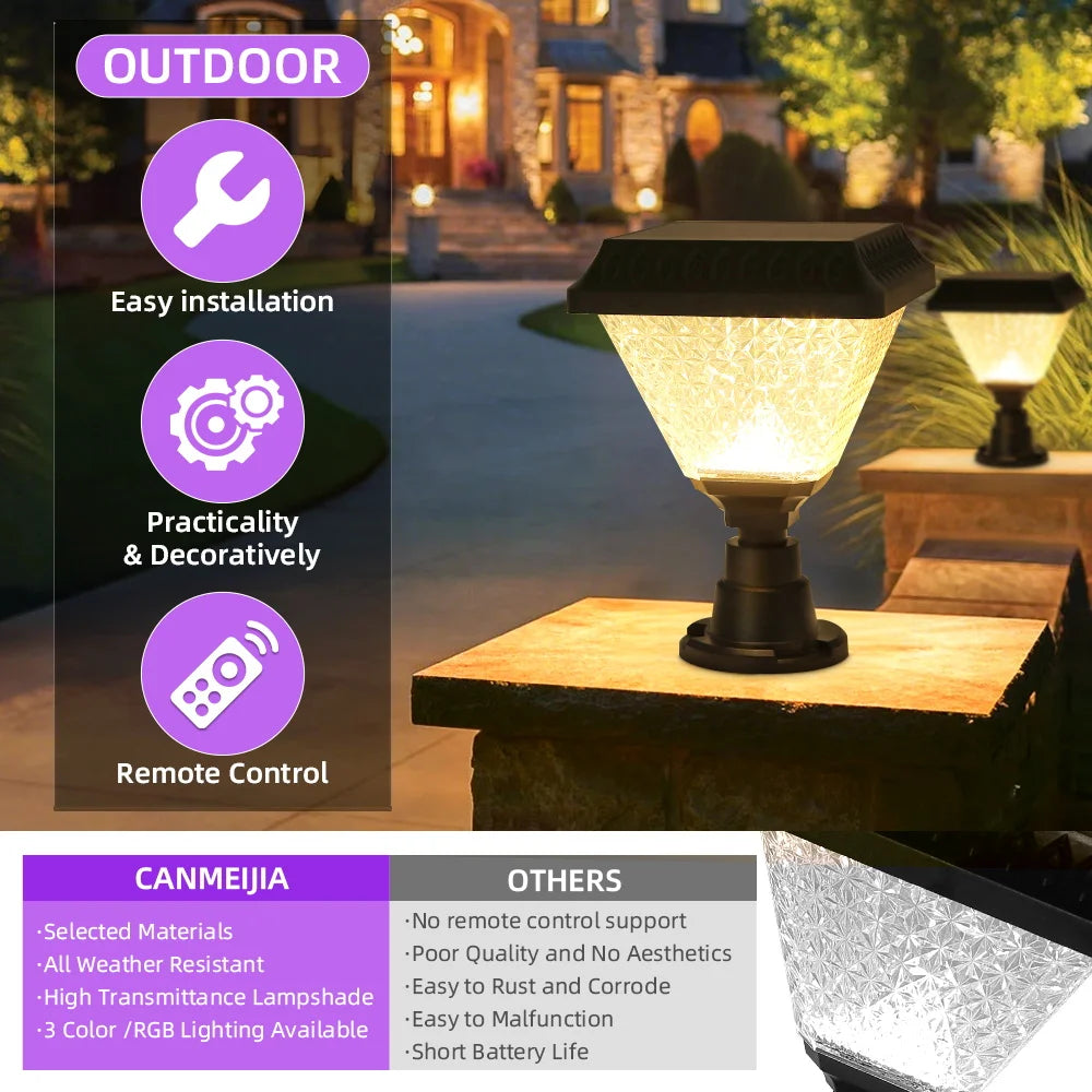 Outdoor Led Solar Garden Lights Dimming Timed Column Light Post Lamp Pillar Light Modern LED for Home Villa Garden Patio Decor