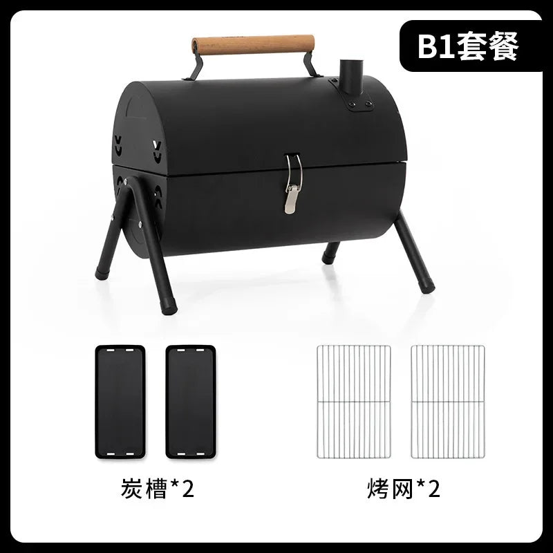 Multifunction  Portable Dual Purpose BBQ Grill Heating Stoves Camping Barbecue Grill Rack Net Firewood Stove Ironwork BBQ Grill
