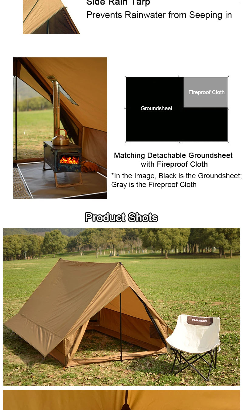 EMER Camping Hot Tent with Chimney Window Outdoor Ultralight Tipi Teepee Tent Pyramid Double Layer Bushcraft 2-Person BC Tent