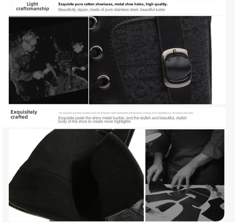 2025New Men Boots Fashion Mid-calf Boots Trend Motorcycle Boot High Top Casual Boots for Men Plush Warm Winter Boot Botas Hombre