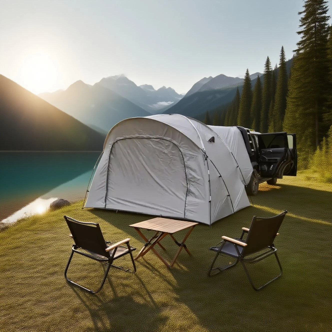 3-4 Person SUV Camping Tent PU4000 Waterproof with Mesh Bug Door, Cross-Ventilated Quick-Pitch Design, Built-In Floor