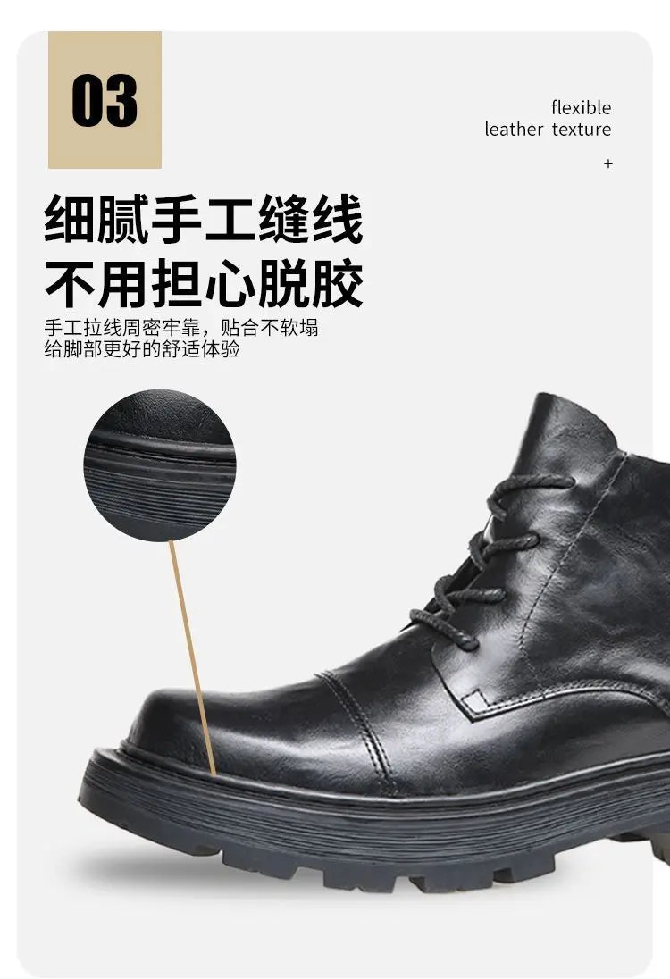 Motorcycle Boot British Style High-top Lace-up Ankle Boots Autumn Winter New Luxury Men's Genuine Leather Designer Shoes