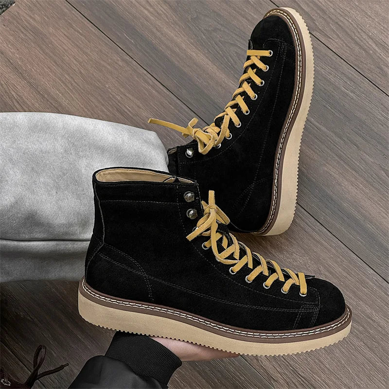 Handmade Top Quality Men Fashion Luxury Real Cow Suede Leather Shoes Tooling Ankle Boots Desert Platform Boots Motorcycle Boots