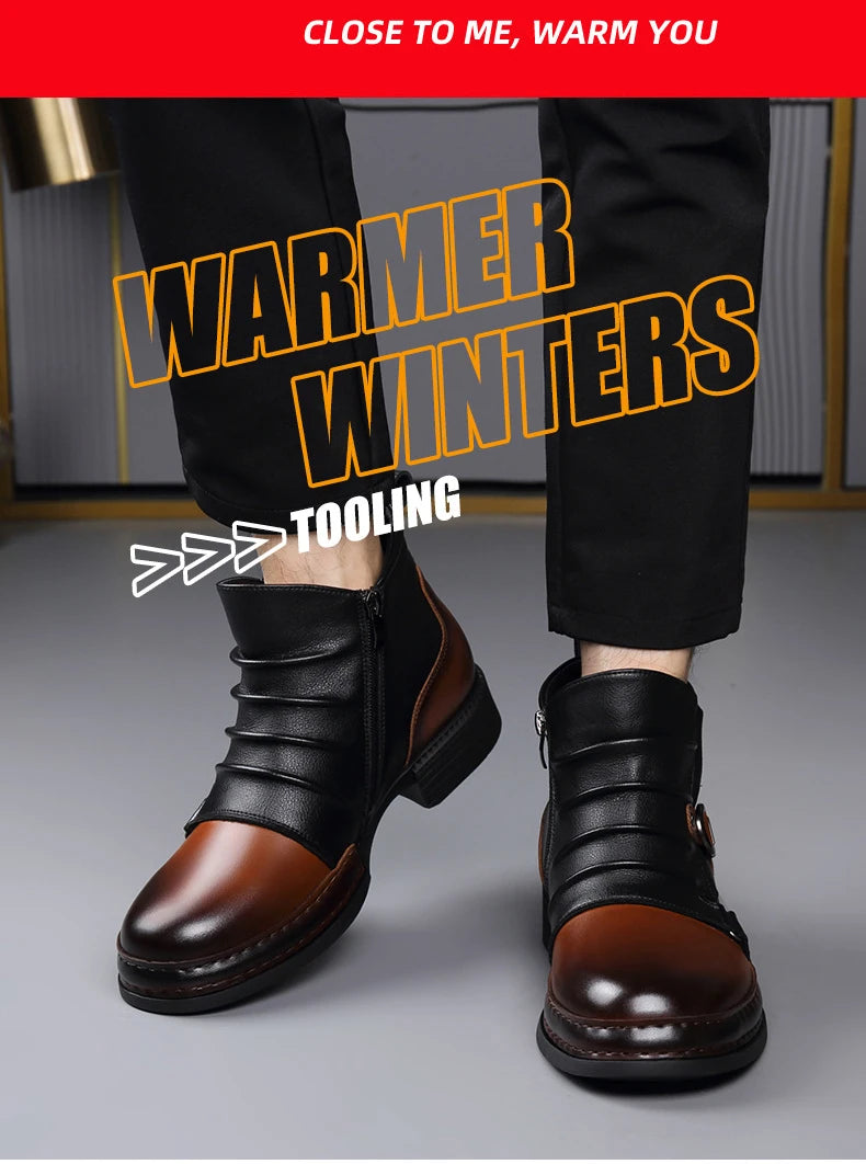 Autumn Winter Retro Ankle Boots for Men Fashion Casual Size Zipper Motorcycle Boots Man New Designer Warm Platform Shoes Male