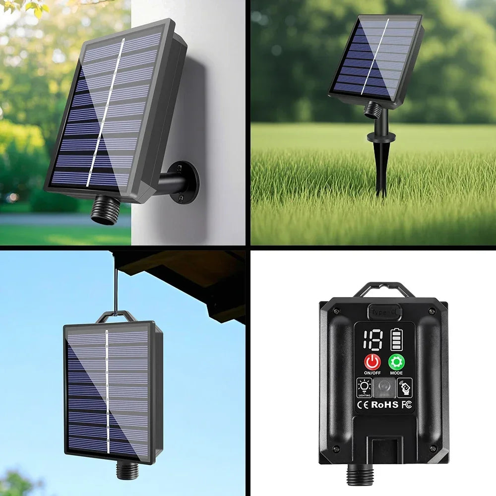 Outdoor Solar LED Garland Waterproof String Lights with Digital Display Remote Control 25-98ft Decorative Garden Lighting