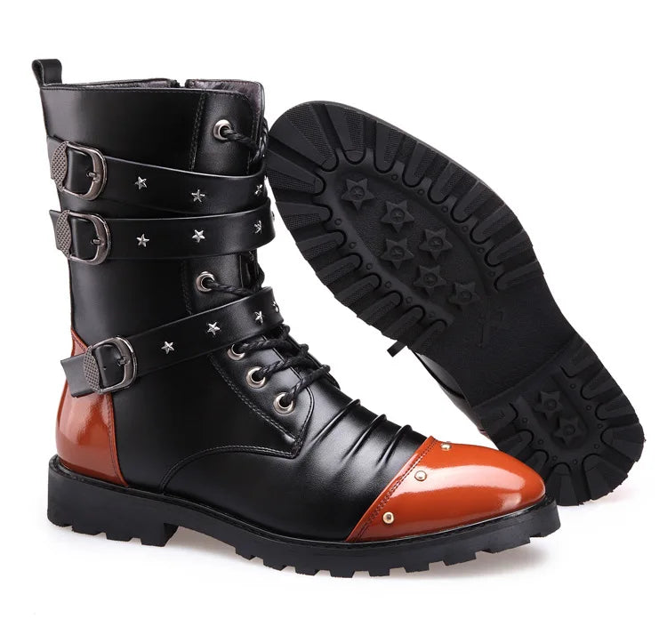 Men's boots winter warmth velvet function metal high-tube cycling boots height-increasing shoes motorcycle boots black 37-48