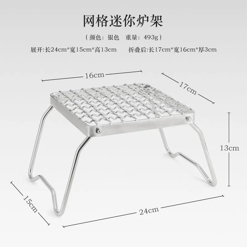 Outdoor Portable BBQ Grill Mini Pocket Stovetop Folding Campfire Bracket Grill Stainless Steel Camping Gas Stove BBQ Stand Pot