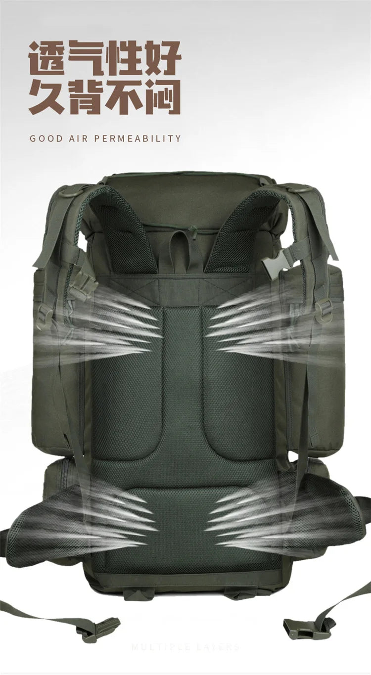 70L Large Capacity Tactical Backpack,Wear-Resistant Rainproof Oxford Cloth,Multifunctional Outdoor Camping Hiking Climb Bag,B437
