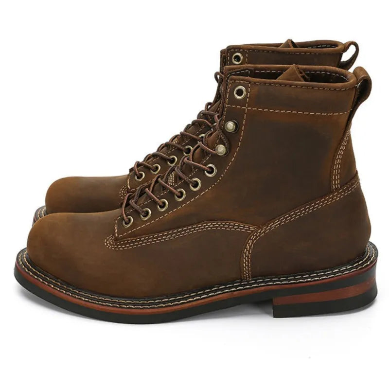 Vintage Motorcycle Boots Men Ankle Boots Non-Slip Cowhide Leather Shoes Desert Boots Casual Retro Motorcycle Shoes