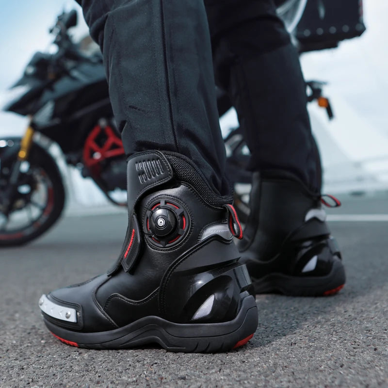 Fashion Men's Motorcycle Boots Waterproof Anti-Slip Motorbike Boots Man Motos Riding Shoes TPU Anti-collision Motocross Boot