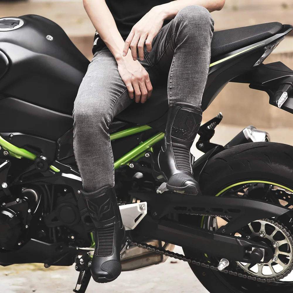 Motorcycle Boots Men Leather Waterproof Riding Black Shoes Summer Breathable Safety Motocross Motobike Thick Sole Protection
