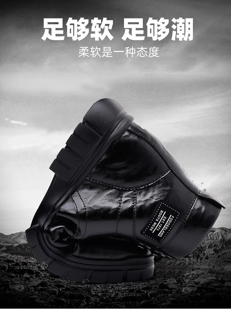 Winter Cotton Shoes Men Fashionable High-top Wear-resistant Shoes Thick-soled Plus Velvet Snow Boots Outdoor Non-slip Work Boots