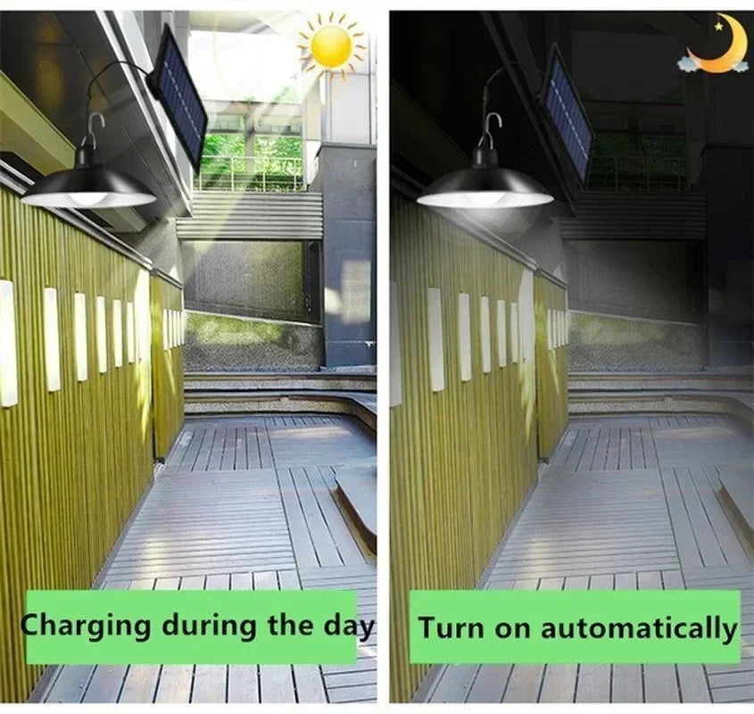 Solar Pendant Light Outdoor Waterproof LED Lamp Double-head Chandelier Decorations with Remote Control for Indoor Shed Barn Room